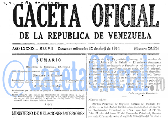 Gaceta Oficial 26526 del 12 Abril 1961