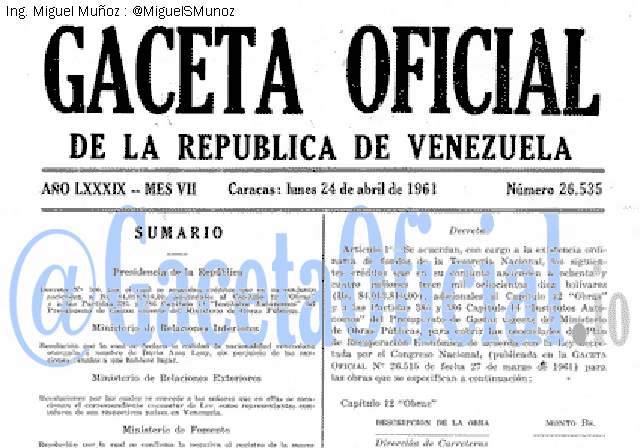 Gaceta Oficial 26535 del 24 Abril 1961