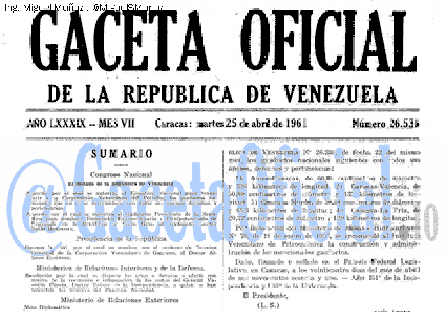 Gaceta Oficial 26536 del 25 Abril 1961