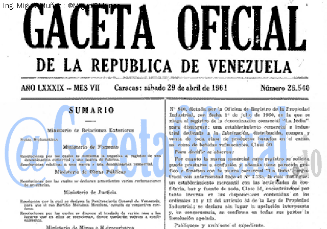 Gaceta Oficial 26540 del 29 Abril 1961