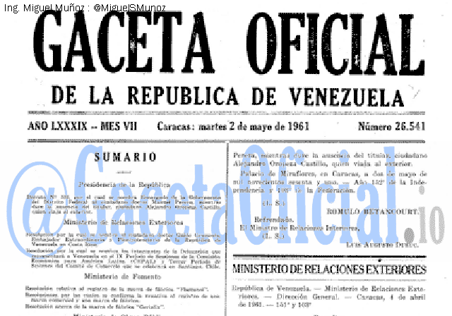 Gaceta Oficial 26541 del 2 Mayo 1961