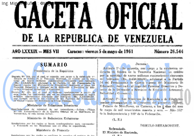 Gaceta Oficial 26544 del 5 Mayo 1961