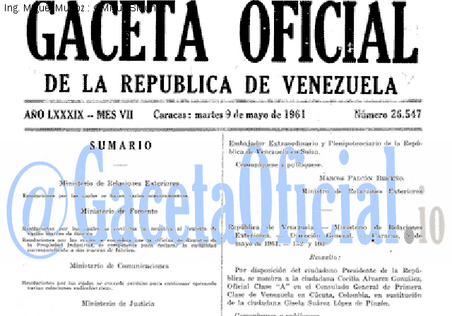 Gaceta Oficial 26547 del 9 Mayo 1961