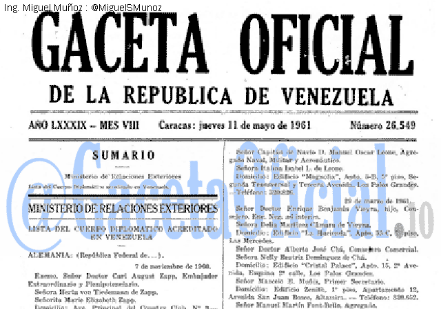 Gaceta Oficial 26549 del 11 Mayo 1961