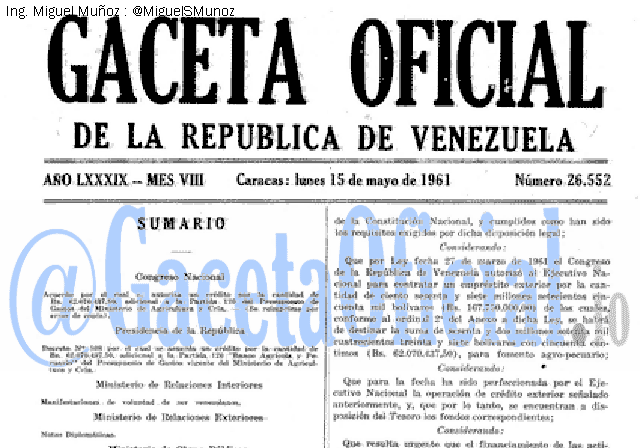 Gaceta Oficial 26552 del 15 Mayo 1961