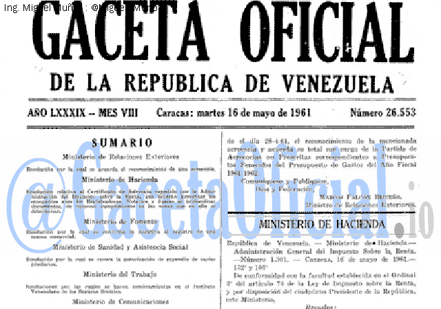 Gaceta Oficial 26553 del 16 Mayo 1961