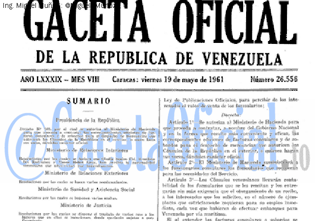 Gaceta Oficial 26556 del 19 Mayo 1961