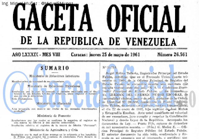 Gaceta Oficial 26561 del 25 Mayo 1961