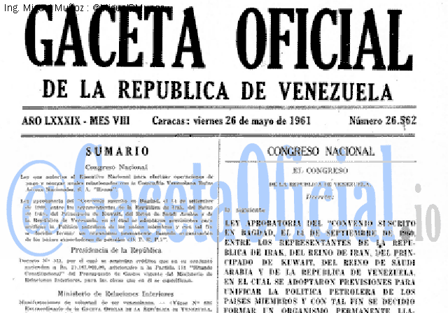 Gaceta Oficial 26562 del 26 Mayo 1961