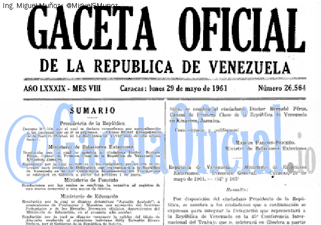 Gaceta Oficial 26564 del 29 Mayo 1961