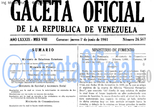 Gaceta Oficial 26567 del 1 Junio 1961