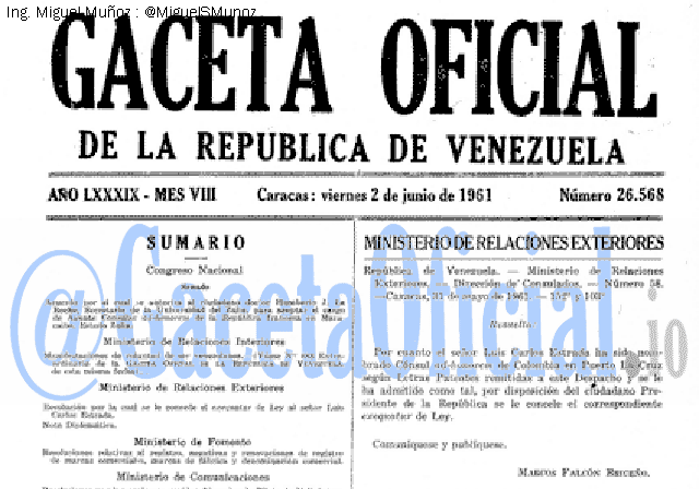 Gaceta Oficial 26568 del 2 Junio 1961