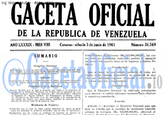 Gaceta Oficial 26569 del 3 Junio 1961