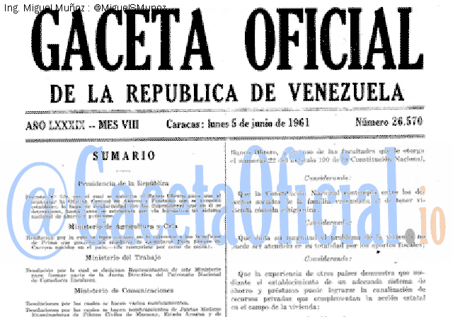 Gaceta Oficial 26570 del 5 Junio 1961