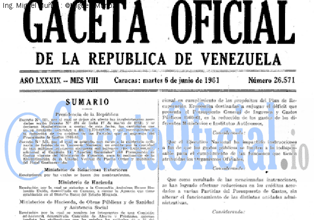 Gaceta Oficial 26571 del 6 Junio 1961