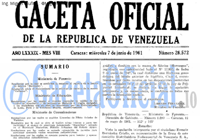 Gaceta Oficial 26572 del 7 Junio 1961