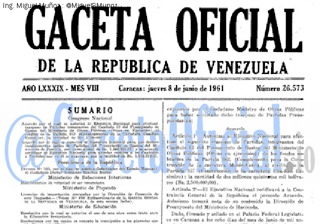Gaceta Oficial 26573 del 8 Junio 1961