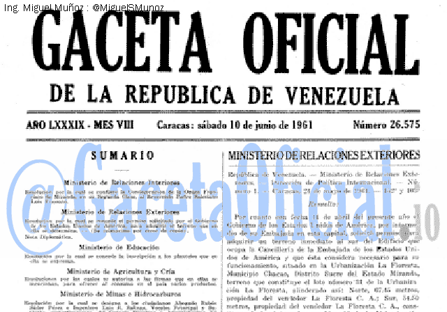 Gaceta Oficial 26575 del 10 Junio 1961
