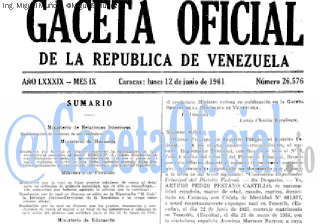 Gaceta Oficial 26576 del 12 Junio 1961