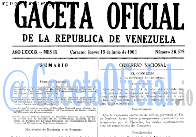 Gaceta Oficial 26579 del 15 Junio 1961