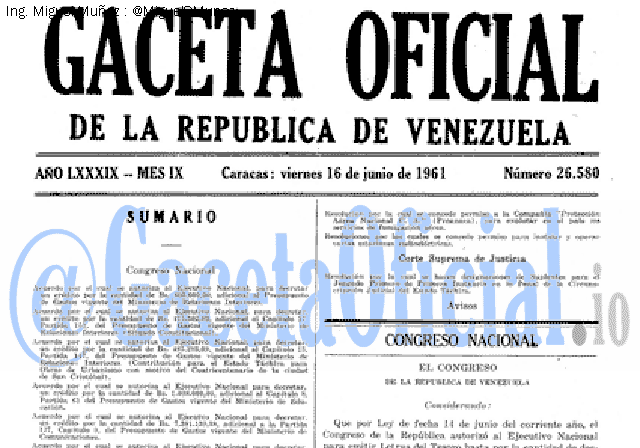 Gaceta Oficial 26580 del 16 Junio 1961