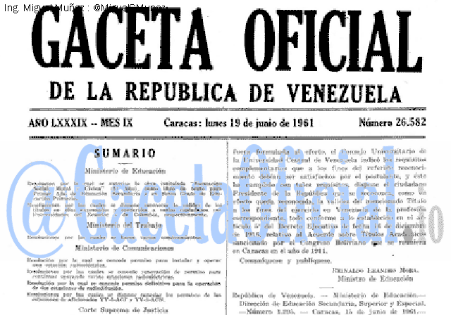 Gaceta Oficial 26582 del 19 Junio 1961