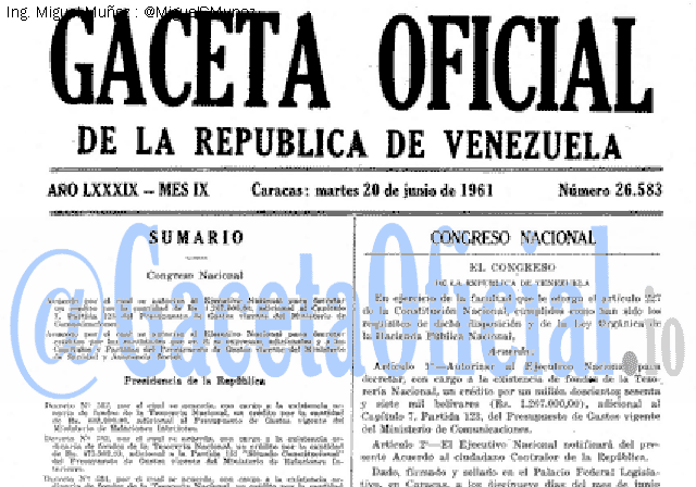 Gaceta Oficial 26583 del 20 Junio 1961