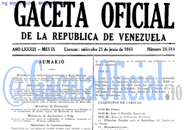 Gaceta Oficial 26584 del 21 Junio 1961