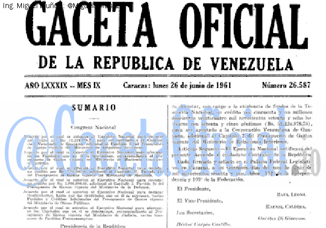 Gaceta Oficial 26587 del 26 Junio 1961
