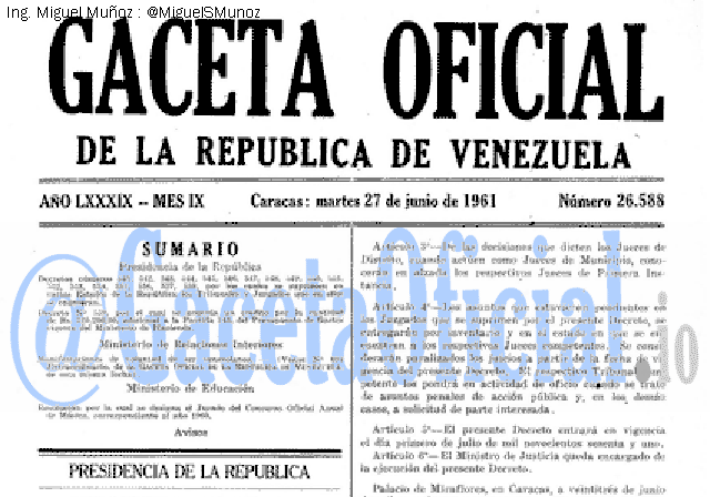 Gaceta Oficial 26588 del 27 Junio 1961