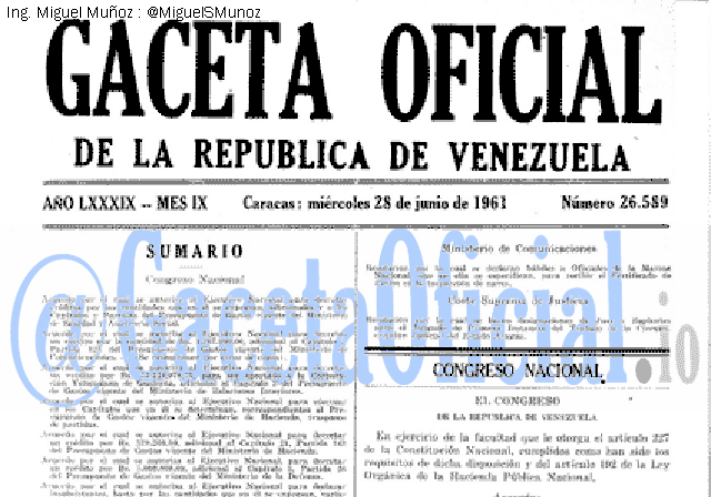 Gaceta Oficial 26589 del 28 Junio 1961