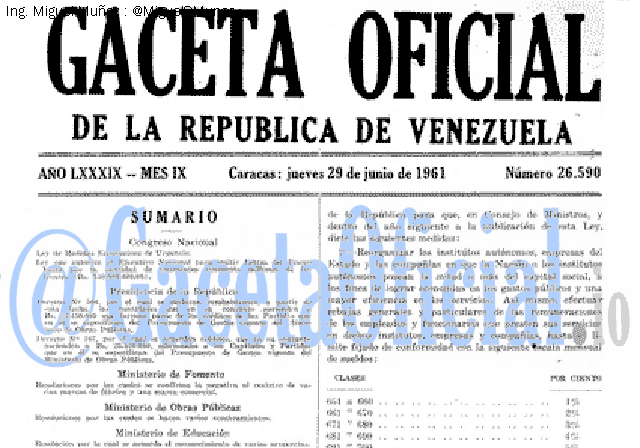 Gaceta Oficial 26590 del 29 Junio 1961