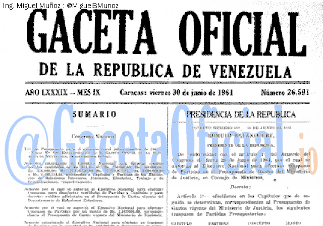 Gaceta Oficial 26591 del 30 Junio 1961