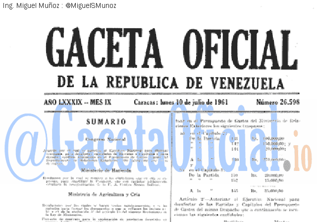 Gaceta Oficial 26598 del 10 Julio 1961