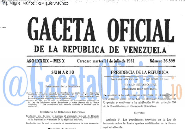 Gaceta Oficial 26599 del 11 Julio 1961