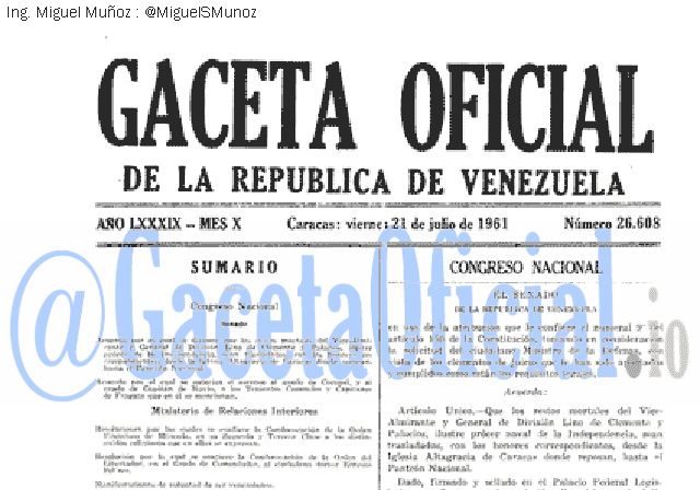 Gaceta Oficial 26608 del 21 Julio 1961