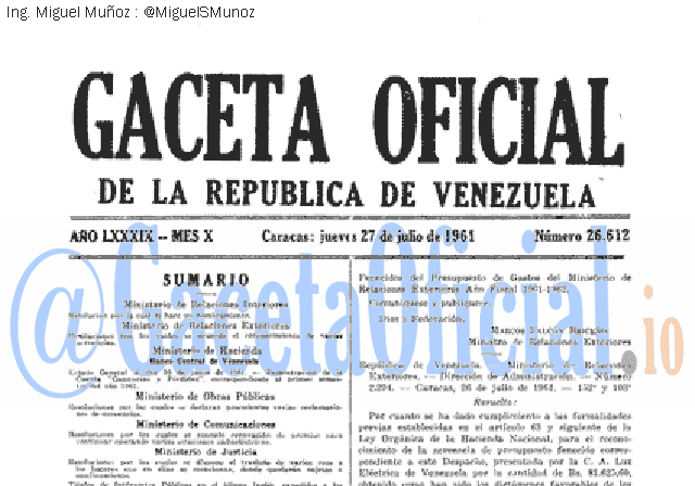 Gaceta Oficial 26612 del 27 Julio 1961
