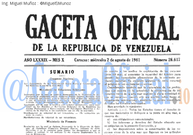 Gaceta Oficial 26617 del 2 Agosto 1961
