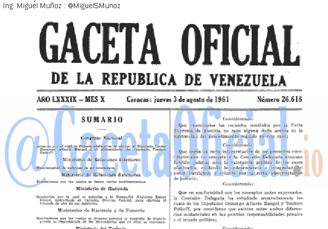 Gaceta Oficial 26618 del 3 Agosto 1961
