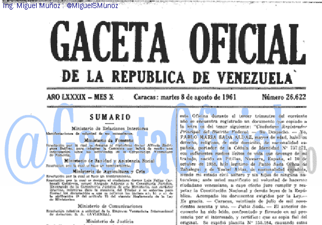 Gaceta Oficial 26622 del 8 Agosto 1961