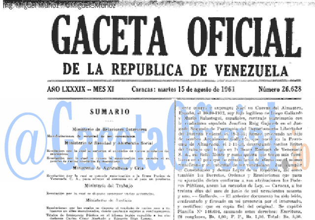 Gaceta Oficial 26628 del 15 Agosto 1961