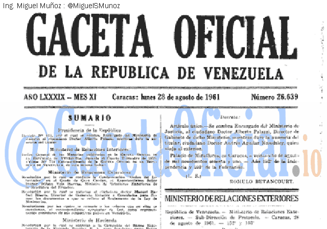 Gaceta Oficial 26639 del 28 Agosto 1961