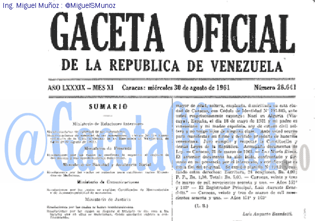 Gaceta Oficial 26641 del 30 Agosto 1961