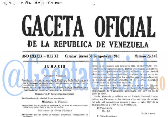 Gaceta Oficial 26642 del 31 Agosto 1961