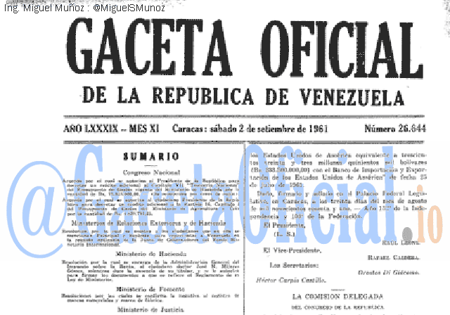 Gaceta Oficial 26644 del 2 Septiembre 1961