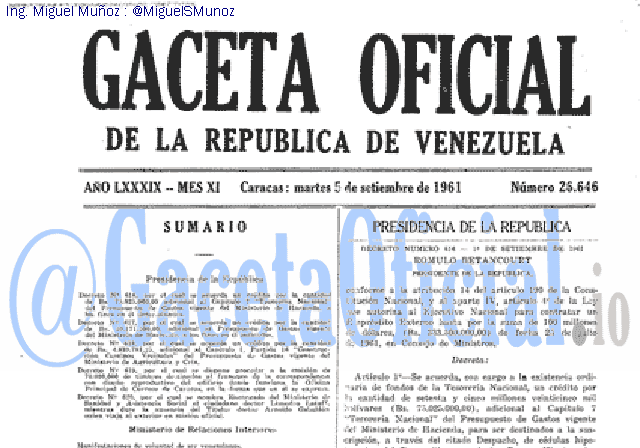 Gaceta Oficial 26646 del 5 Septiembre 1961