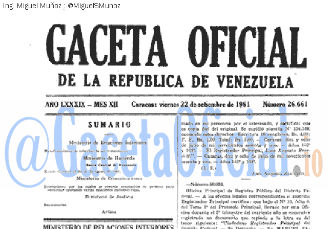 Gaceta Oficial 26661 del 22 Septiembre 1961