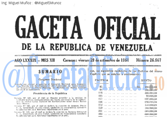 Gaceta Oficial 26667 del 29 Septiembre 1961
