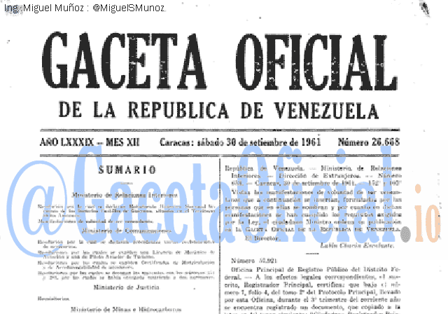 Gaceta Oficial 26668 del 30 Septiembre 1961
