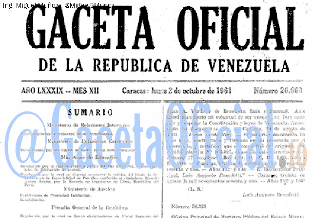 Gaceta Oficial 26669 del 2 Octubre 1961